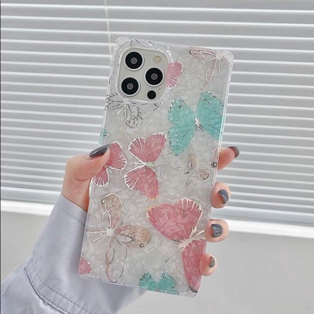 iPhone 13 Pro Max 13 12 11 Case Square Butterfly Shell Pink New
